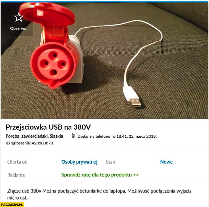 Przejściówka USB na 380V ogłoszenie na OLX